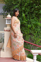 Kavvya Off-White Soft & Lightweight Kora Organza Weaving Silk Saree - KAVVYA